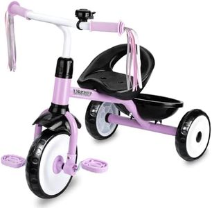 Liberry Toddler Tricycle Age 2 3 4 Years Old, Kids Trike with Bell, Back Basket and Removable Pedal, 3 Wheel Bike Riding Toy Gift for Girls, Purple
