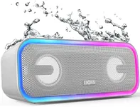 DOSS SoundBox Pro+ Bluetooth Speaker with 24W Impressive Sound, Booming Bass, IPX6 Waterproof, 15Hrs Playtime, Wireless Stereo Pairing, Mixed Colors Lights, 66 FT- Grey