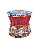 POSHMANDALA Mudda Stool Cover Set of one Footstool Bamboo Cover Red Colour Mudda Ottoman Pouffe Cover Size 17x18 Inches Set of 1 Pieces (Cover Only)