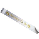 Mommy To Be Sash for Baby Shower Sash for Mommy Boy Girl Baby Shower Party Favors Pregnancy Sash for New Mom To Be Sash for Gender Reveal Party Supplies (Gold Lettering & White)