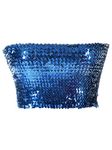 ANNA-KACI Womens Shiny Sequin Party Cropped Strapless Bandeau Stretch Tube Top, Blue, Large - X-Large