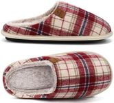 COFACE Womens Mens Red Flano Plaid Cozy Memory Foam scuff Slippers Slip On Warm House Shoes Indoor/Outdoor With Best Arch Support