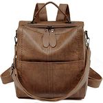 Backpack Womens, VASCHY Fashion PU Leather Ladies Backpack Convertible Rucksack Handbag with Detachable Shoulder Strap Small Backpack with Multiple Pockets and Top Handle for Travel,Shopping(Brown)