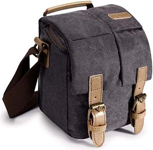 S-ZONE Waterproof Camera Bags for DSLR Canon Canvas Vintage Shoulder Women Men Camera Messenger Bag Leather Trim(Grey)