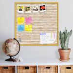 ArtzFolio Natural Texture | Bulletin Board Notice Pin Board | Vision Soft Board Combo with Thumb Push Pins & Sticky Notes | Golden Frame | 28 x 28 inch (71 x 71 cms)