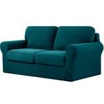 subrtex 2-Seater Sofa Cover with 2 Separate Cushions and 2 Backrests Covers, 5 Pieces Stretch Sofa Slipcover Replacement Furniture Protector (Loveseat, Teal)