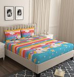 DECOREZA Cotton Feel All Around Elastic Premium Fitted Bedsheets, Elastic Fitted Bedsheets King Size, Bedsheet for Double Bed Elastic Fitted with 2 Pillow Covers, Size - 72 x 78 x 8 Inches, Unicorn