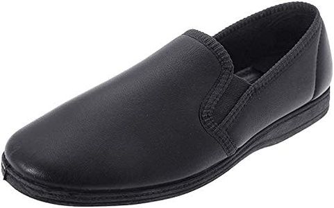 Men's Softie Leather Slippers Hadley Twin Gusset with Rubber Sole, Black, 9 UK