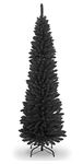 HMWD 6ft/7ft Black Artificial Flocked Slim Christmas Pencil Tree with Pointed Tips and Metal Stand-Festive Xmas Decor With Pine Pencil Tree Holiday Home Decorations -600/800 Thick Pointed Tips (6ft)