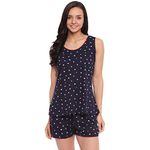 Style Dunes Women's Cotton Printed Night Pajama Set Pack Of 1 (Nw_Sd015_Bu_2Pc_Navy Blue_X-Small)