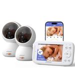 Smart WiFi Baby Monitor with 2 Cameras,Video Baby Camera with 360° View, 4" IPS Screen, Night Vision, app & Monitor Control, Motion&cry Detection,Two Way Talk,Lullaby,Temperature Sensor