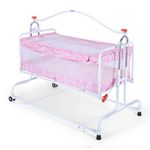 Infanto Compact Baby Cradle, Jhula, Palna, Swing - Adjustable Height, Sturdy Frame, Smooth Swing, Secure Lock, Anti-Skid Pad, Breathable Net, Sturdy Build - CC29-STD (Pink)