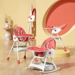 StarAndDaisy Folding Baby High Chair Recline Highchair Height Adjustable Feeding Seat Wheels *Upgraded Version with Wheel and PU Cushion pad* (Printed Red)