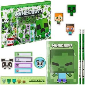 Minecraft Pencil Case Boys Filled Pencil Case Stationery Set - Gifts for Children, Green, Einheitsgröße, Stationery Set