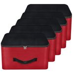 Storite 5 Pack Nylon Underbed Moisture Proof Wardrobe Organizer Storage Bag for Clothes With Zipper Closure and Handle Square - (Red & Black, 38.1x25.4x35.5 cm)