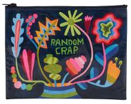 Blue Q Zipper Pouch, Random Crap Floral. Made from 95% Recycled Plastic, Chunky Sturdy Zipper, Easy-to-Wipe-Clean. 7.25" h x 9.5" w, Blue