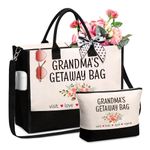 Canvas Tote Bag for Women, Grandma tote bag, Travel Beach Bag w Makeup Bag Inner Pocket, Personalized Canvas Tote Bag for Grandma Birthday, Grandma - Christmas