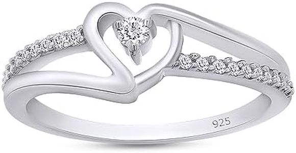 AFFY 1/10 Carat CT Round Lab Grown & White Natural Diamond Bypass Heart Promise Ring 14k White Gold Over Sterling Silver (I-J Color, I2-I3 Clarity, 0.10 Cttw) Ring Size - 8.5