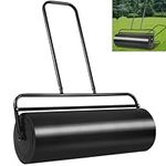 GiantexUK 48L/63L Garden Lawn Roller, Water/Sand Filled Lawn leveller with Scraper Drum & Removable Drain Plug, Heavy Duty Metal Lawn Push Rolling Tool for Grass Seed (48L, 110cm U-Handle, Black)