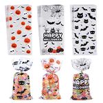 FEPITO 100 PCS Halloween Cellophane Snack Bags Clear Candy Cookie Treat Bags with Twist Ties for Bakery Biscuit Chocolate Snacks Halloween Party Favors Homemade Craft