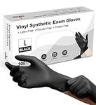 PROMART Black Vinyl Disposable Gloves - Powder and Latex Free Medical Exam Gloves, Black, Industrial Grade, Non-Sterile, Food Safe, Disposable Gloves, Cooking & Cleaning, Box of 100 (100, LARGE)