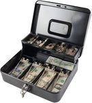 GOBBLER Cash box with Key Lock & 2 Level Money Tray, Metal Money Box Large Size: 30 * 24 * 9cm (GC-302) - Black