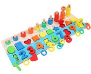 Toyshine Wooden 3 in 1 Number Shapes&Couting Puzzle Board Math Game for Toddlers Number Counting Puzzle Sorting Montessori Math Learning Toy for Preschool Kids, 1 Piece