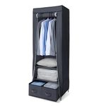 Hododou Portable Wardrobe Single Canvas Wardrobe Clothes Storage Organizer with 2 Drawers and Hanging Rail Foldable Closet for Clothes, Bags, Toys, Shoes, Living Room, Bedroom 160 x 59 x 43CM (Grey)