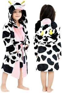 LOLANTA Kids Robe Boys Girls Hooded Fleece Sleepwear Cow Animal Bathrobe Toddler Fluffy Robe Christmas Gifts (Cow 6-8 Years)