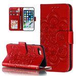 EYZUTAK Case for iPhone SE(5G) 2022 iPhone 7 iPhone 8 iPhone SE 2020, Premium Flip Wallet Shockproof Phone Case PU Leather Mandala Embossed Design with Kickstand Card Holder Protective Cover - Red