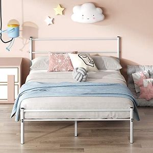 Zinus Geraldine Metal Double Bed Frame White | Steel Headboard and Footboard | Strong Steel Slats Bed in a Box