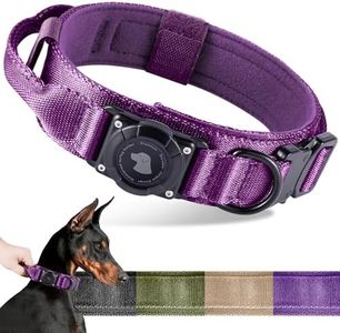 2025 Upgrade Waterproof AirTag Dog Collar, Military Tactical Dog Collar with AirTag Holder, Comfortable Control Handle and Metal Buckle, GPS Dog Collar Holder for Medium to Large Dogs (Purple, XL)