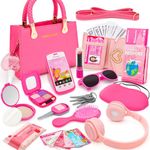 Little Girl Purse with Pretend Makeup for Toddlers, 49PCS Kids Play Purse Set - Princess Toy Accessories, Pretend Play Headset Wallet Phones Sunglasses Keys Credit Cards Birthday Gift for Girls Age 3+