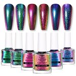BORN PRETTY Chameleon Nail Polish 6 Colors Holographic Glitter Quick Dry Nail Polish Shimmer Iridescent Chrome Nail Varnish