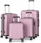 Apelila 4 Piece Hardshell Luggage Sets,Travel Suitcase,Carry On Luggage with Spinner Wheels Free Cover&Hanger Inside4PC (light pink)