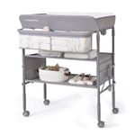 Maydolly Baby Changing Table with Wheels, Waterproof Diaper Changing Station, Portable Folding Changing Table, Adjustable Height with Nursery Organizer for Newborn and Infant (Grey)