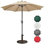 Yaheetech 2.7m Garden Parasol Umbrella Patio Table Umbrella Outdoor Tilting Crank & Handle Parasol with 10kg Resin Base Stand - Tan