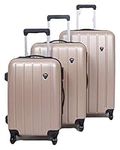 Set of 3 Light Weight Hardshell 4 Wheel Travel Trolley Suitcase Luggage Set Holdall Case Spinner (Champagne)