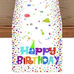 Happy Birthday Table Runners, Colorful Dot Birthday Table Runner Non-Slip Fabric Birthday Tablecloths Runner, Rainbow Birthday Table Decorations for Dining Birthday Party Table Decor 13 x 72 Inch