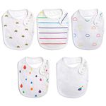 Budding Bear Premium Baby Feeding bibs (pack of 5) - Baby Bibs for Girls and Boys with 4 Adjustable Nickel Free Snap Buttons - 0 to 36 Months