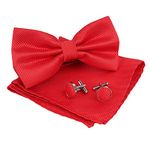 DealFry Men's Fashion Microfiber Butterfly Shape Bow Tie Set with Pocket Square & Cufflinks in Adjustable Size (Black) (Red)