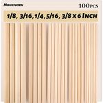 Moukiween Wooden Dowel Assorted Sizes Wooden Dowel Rods for Crafting 1/8, 3/16, 1/4, 5/16, 3/8 x 6 Inch Wood Dowels,Unfinished Natural Wooden Sticks for Crafting and DIY