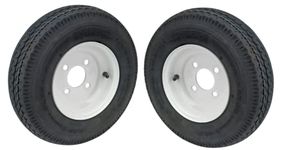 Pair of Trailer Wheel and Tyre 5.00-10 72N Tyre & 4 Stud, 100mm PCD White Wheel