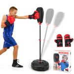 COSTWAY Punching Bag with Stand and Gloves, 95-126cm Height Adjustable Reflex Bag Kit, Freestanding Inflation-free Kids Boxing Bag for Speed Training, Exercise