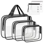 Clear Toiletry Bag, 3PCS Transparent Cosmetic Bag and 2PCS Airport Security Liquids Bags, Makeup PVC Bags Set Waterproof with Zipper and Portable Handle for Women Men Kids Gift