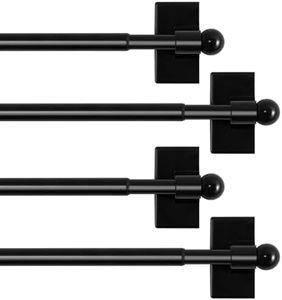 H.VERSAILTEX 4 PACK Magnetic Curtain Rods for Metal Doors Multi-Use Adjustable Rods Tool Free for Iron and Steel Place 1/2" Diameter, with Petite Ball Finials (16"-28", Black)