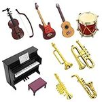 cobee Dollhouse Miniature Musical Instrument Set, 11 Pcs Dollhouse Mini Musical Instrument Model 1:12 Piano Violin Electric Guitar Trumpet Saxophone Model Accessories for Dollhouse Mini Music Room