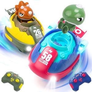 REMOKING 2 Pack Remote Control Car for 3 4 5 6 7 Year Old Boys, Dinosaur Toys with Lights & Sounds Effects, 360° Rotation, 2.4GHz RC Ejecting Bumper Car for Kids Age 3-8 Christmas Birthday Gifts