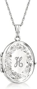 Ross-Simons Single Initial - Sterling Silver 4-Photo Oval Locket Necklace. 18 inches