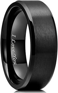 King Will Basic 8mm Men Women Black I Love You Stainless Steel Ring Laser Matte Wedding Band Polished Beveled Edge Comfort Fit 10.5